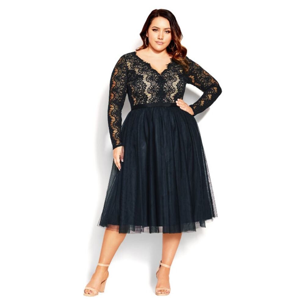 NWT City Chic Dress Rare Beauty FF Navy M = 18 = 2X